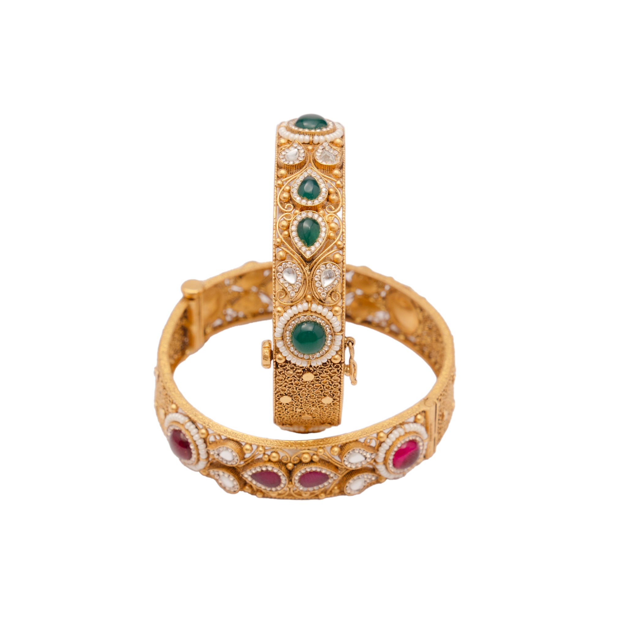 Glimmering Gems Antique Gold Bangles